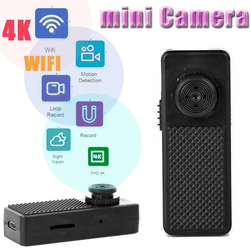 FHD 4K Smart Mini Wifi Camera P2P/AP Remote Monitoring Ip Cam Night Vision Motion Detection Shirt Button Small body Camcorder