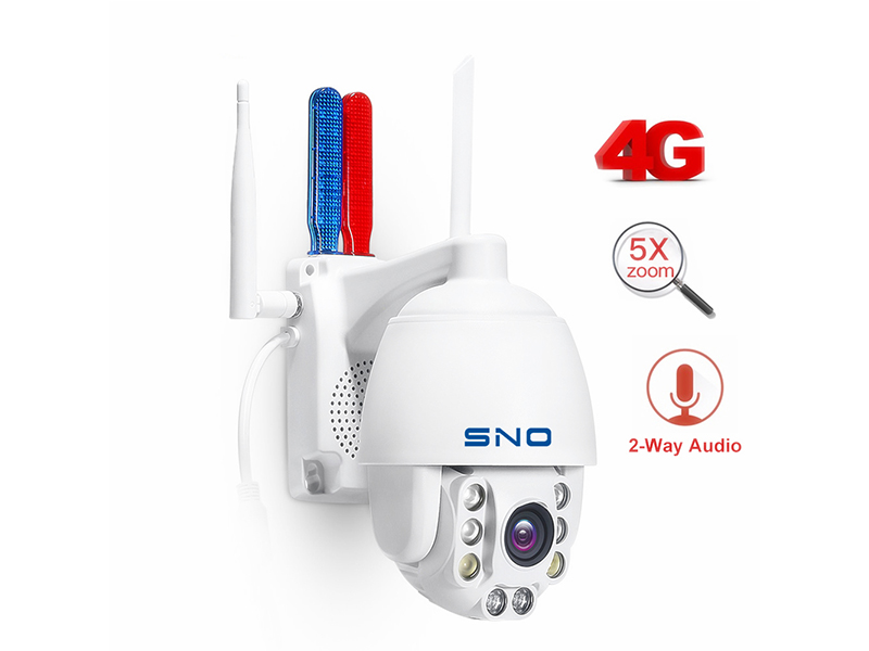 SNO 2MP 3G 4G SIM Card Wireless Mini PTZ Dome IP Camera 1080P Outdoor Waterproof Alarm 5X Zoom Two Way Audio Security CCTV SNO-B8H-4G-20S 