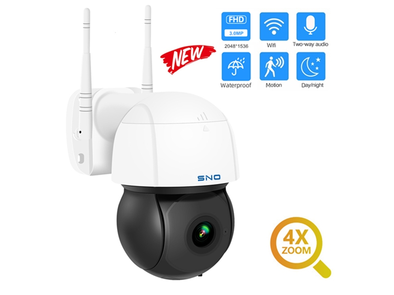 SNO 3MP PTZ 4X Zoom Wifi IP Camera Auto Tracking ONVIF Security CCTV Camera Audio AI Human Detection Outdoor Wireless Cam SNO-PT26W-30