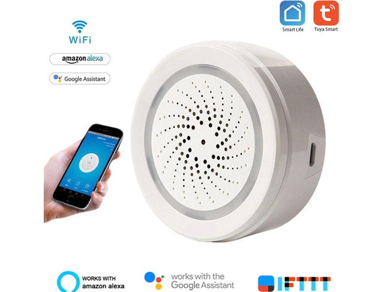 SNO Tuya Home Alarm Siren 120dB Smart Wifi USB Siren Alarm Sensor Work With Alexa Google Home and IFTTT