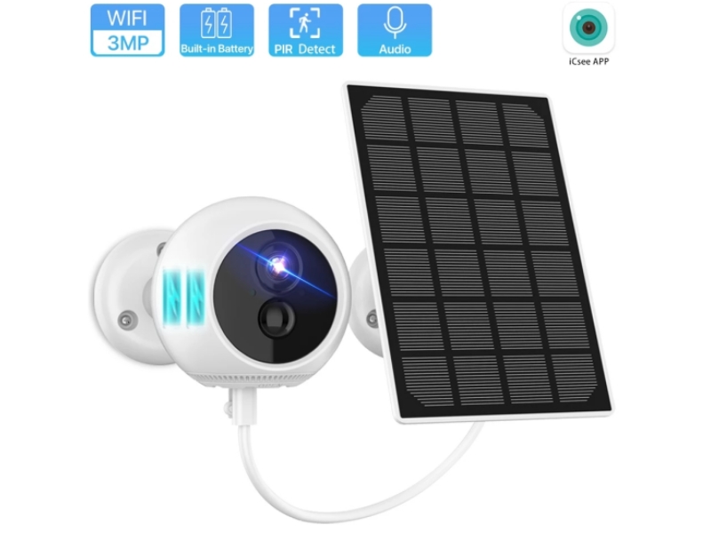 SNO Solar Outdoor WiFi IP Camera 3MP HD Battery Wireless Security Surveillance Camera Home Mini Wire-Free Camera PIR Alarm iCSee APP