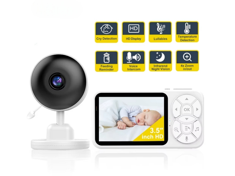 Video Baby Monitor 3.5 Inch Screen Indoor Mini Camera 4X Zoom Voice Intercom Home Kids Security Protection Surveillance