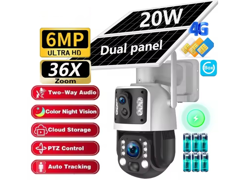 36x Zoom 4G WiFi CCTV Camera with Solar Power PTZ 24/7 Recording IP67 Waterproof Two-Way Audio Alarm 3-Year Warranty