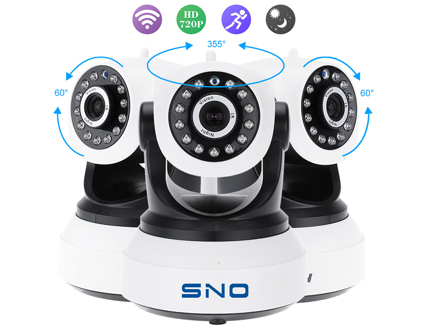 SNO Wireless Security IP Camera WIFI Home Surveillance 720P Night Vision CCTV Camera IP Onvif P2P Baby Monitor Indoor Webcam SNO-PT050-20 